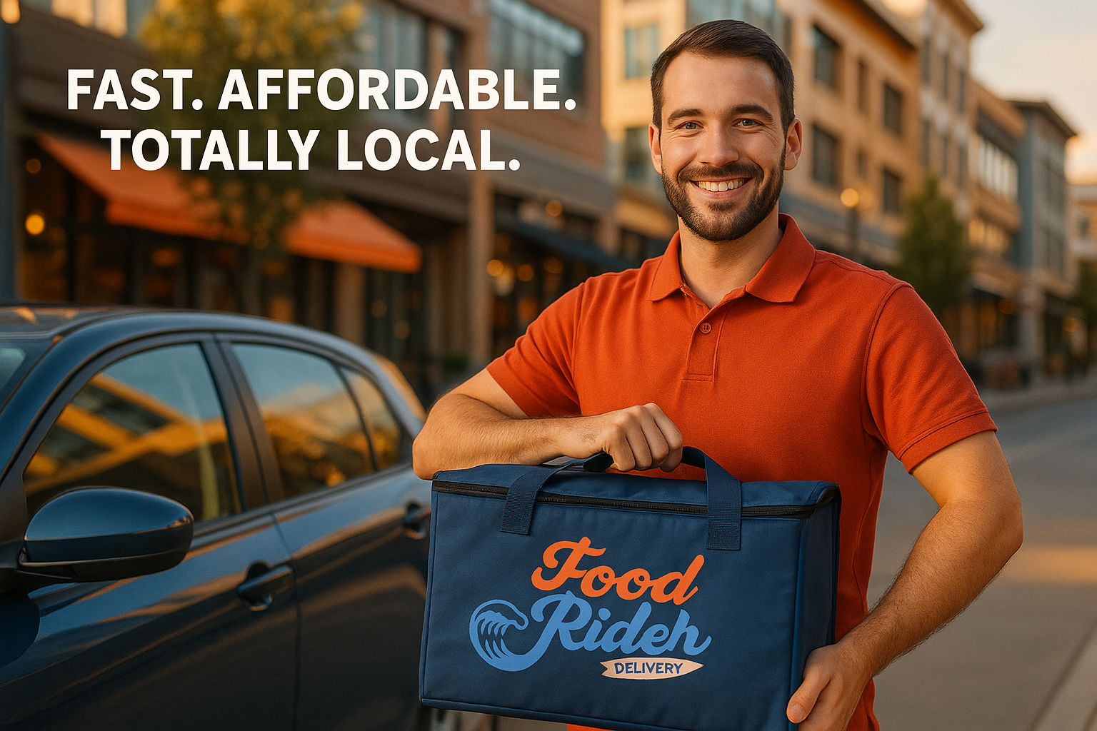 Food Rider Delivery Driver with delivery bag